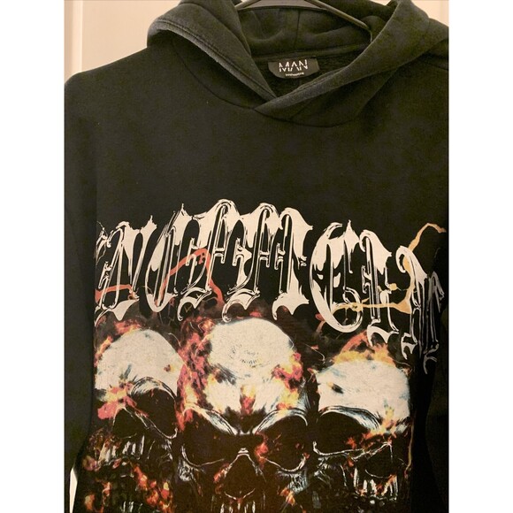 Boohoo Man Men's Graphic Print Sweatshirt Hoodie Size Small Black - Picture 5 of 16